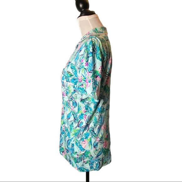 Lilly Pulitzer PJ Knit SS Button-Up Top Sea Salt Blue Barking Up the Palm Tree - Picture 7 of 8